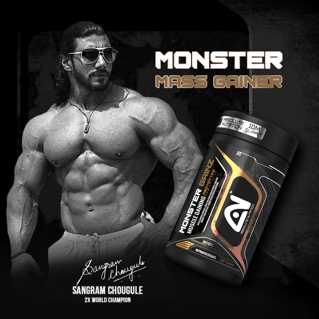 Absolute Nutrition Monster Gainz – 120 Tablets for Faster Mass Gaining with the Goodness of Ashwagandha, Musli, and Creatine for Stronger and Faster Muscle Gaining for both Men & Women