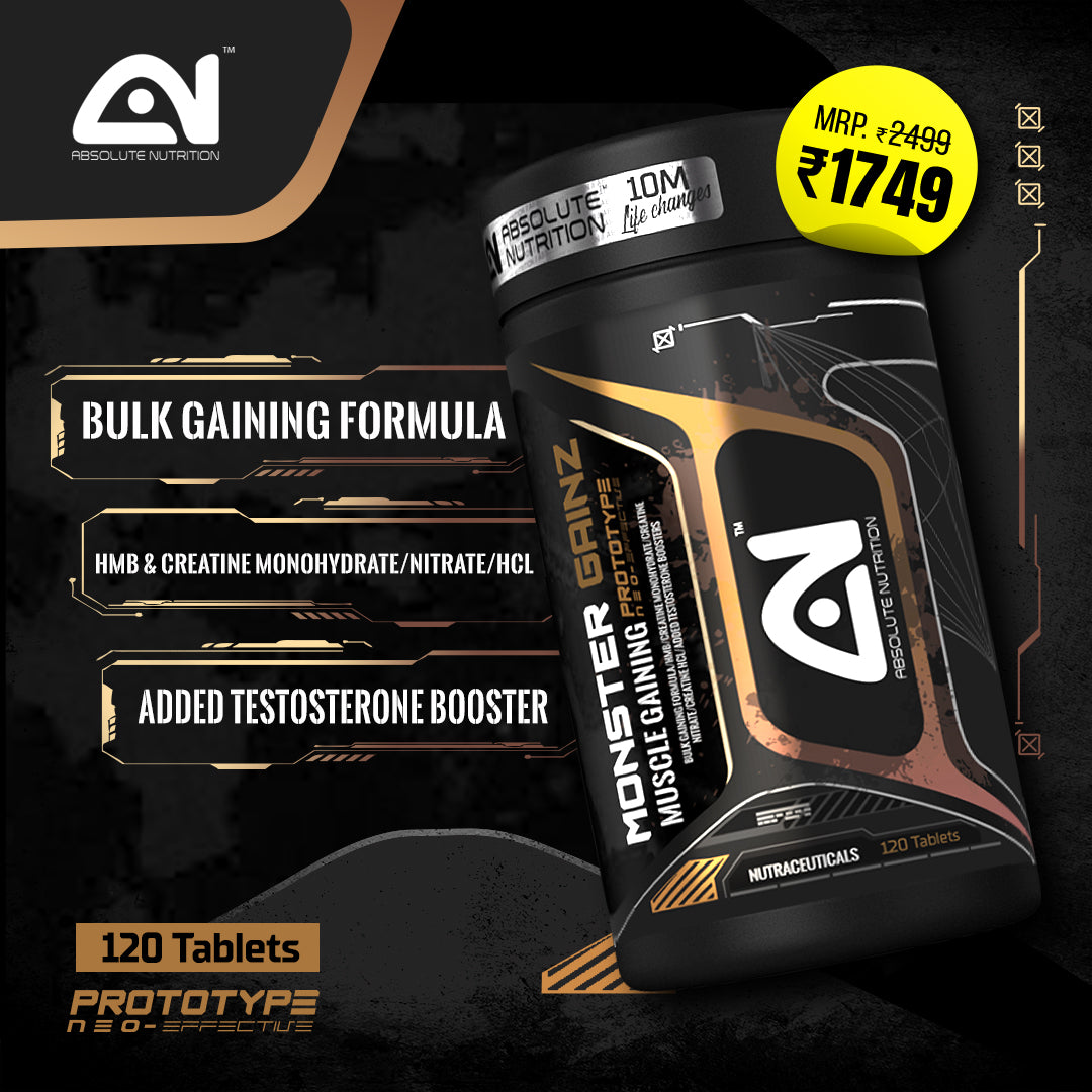 Absolute Nutrition Monster Gainz – 120 Tablets for Faster Mass Gaining with the Goodness of Ashwagandha, Musli, and Creatine for Stronger and Faster Muscle Gaining for both Men & Women
