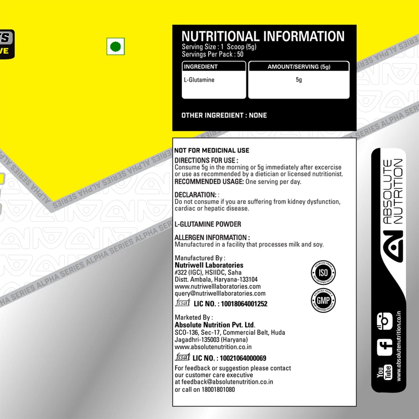 Absolute Nutrition’s Alpha Series Exclusive Glutamine (Unflavoured)