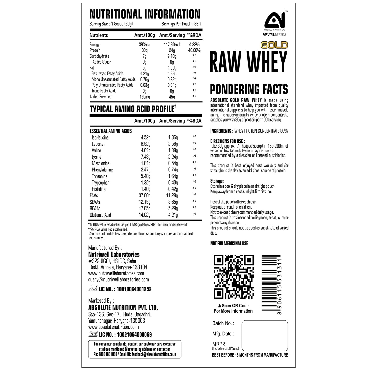 Absolute Nutrition’s Raw Whey Protein